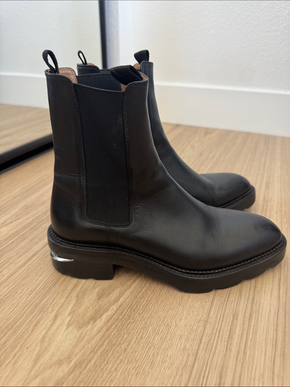 Alexander Wang Black Leather Chelsea Booties with Lug Sole